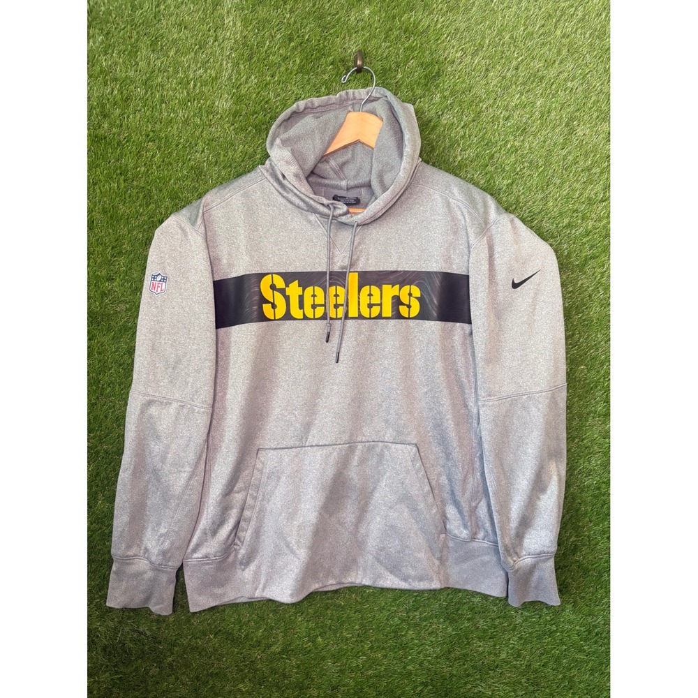 Nike NFL On Field Pittsburgh Steelers Hoodie Mens Large Gray Heather Sweatshirt